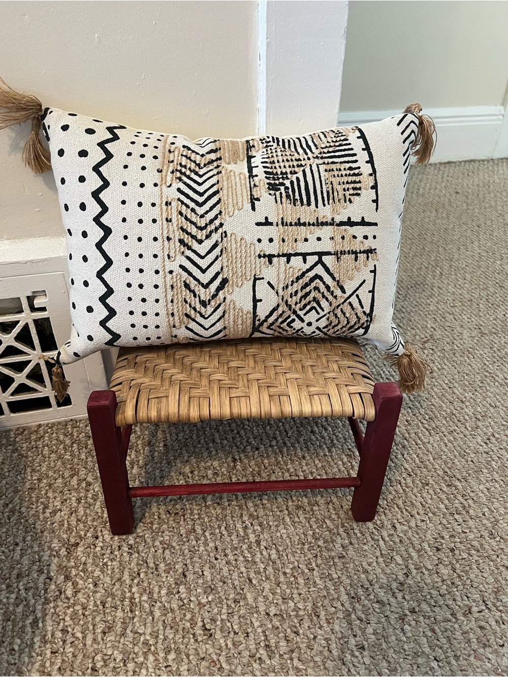 Structube Black & Cream Boho Lumbar Throw Pillow with Tassels 17” x 11”